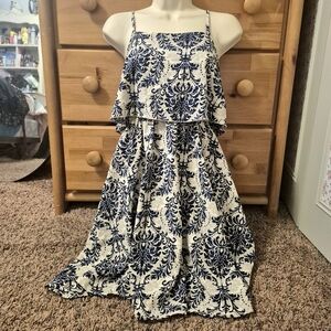 SHEIN Blue and Cream Floral Print Midi Dress Size M